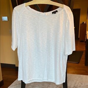 Talbots Heathered Scoop Neck White T-Shirt with Back Neckline Bow